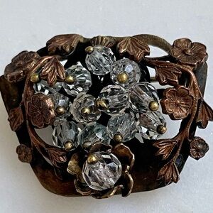 Bronze Floral Crystal Brooch - Clear and Bronze